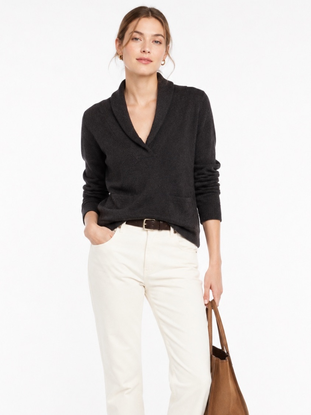 J. Crew Gustoso 100% Cashmere Shawl Collar Sweater
